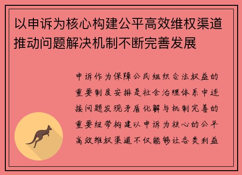 以申诉为核心构建公平高效维权渠道推动问题解决机制不断完善发展 以申诉为核心构建公平高效维权渠道推动问题解决机制不断完善发展
